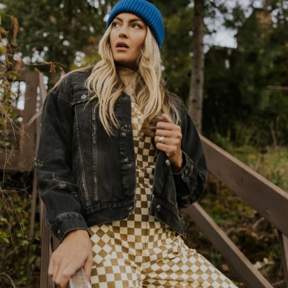 NWOT Free People Jolene Trucker Black Denim Jacket